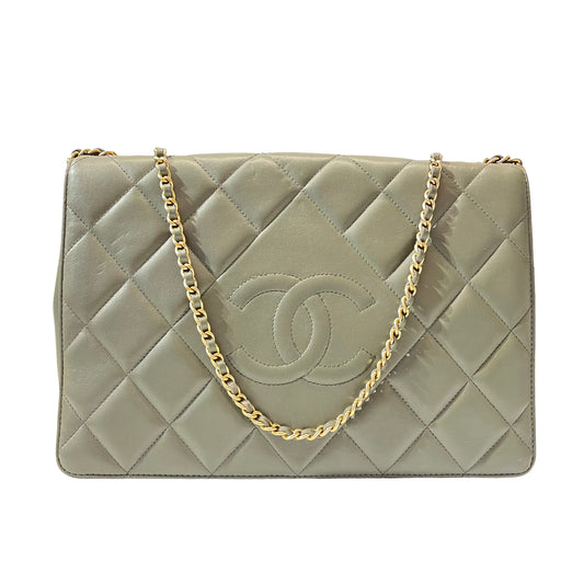 Used CHANEL diamond cc medium flap Shoulder Bag dark green GHW