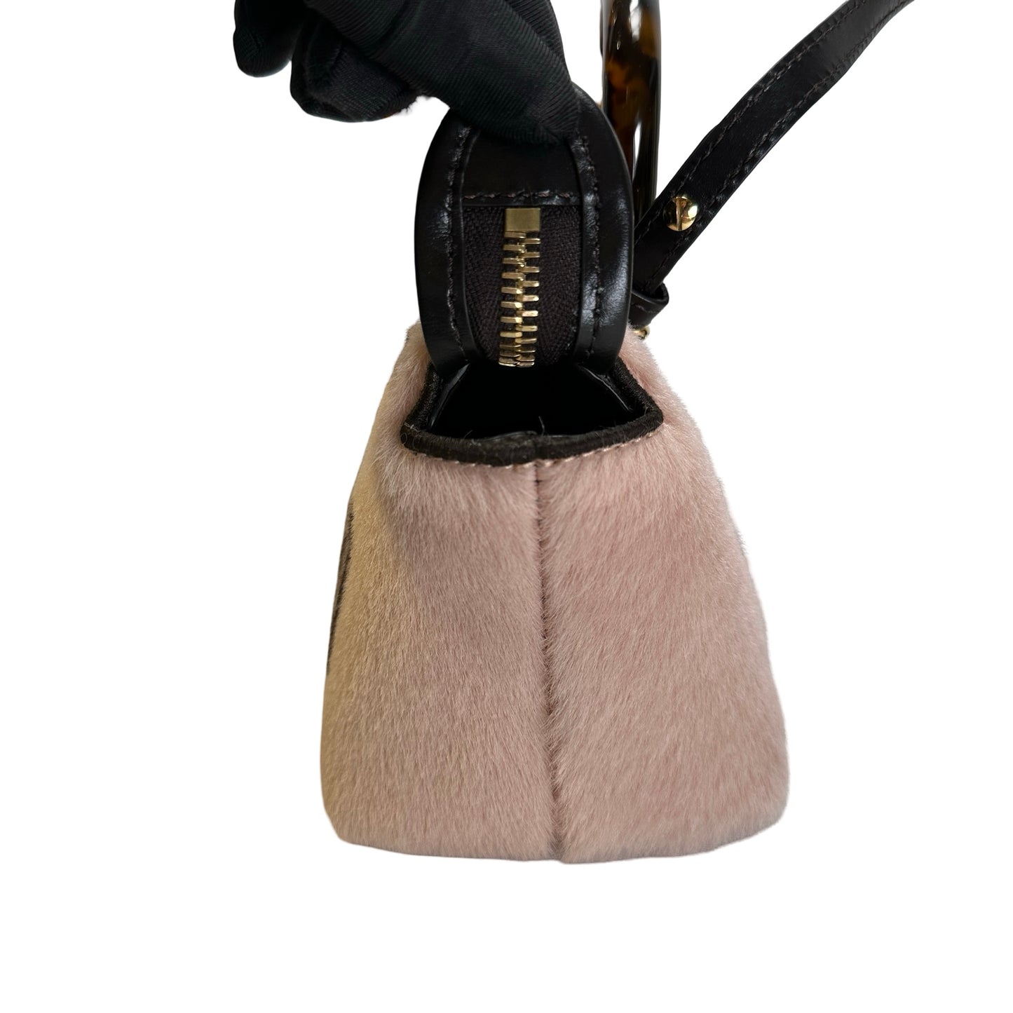 Used FENDI Fur Fendi Roma Logo By The Way Handbag Beige Black