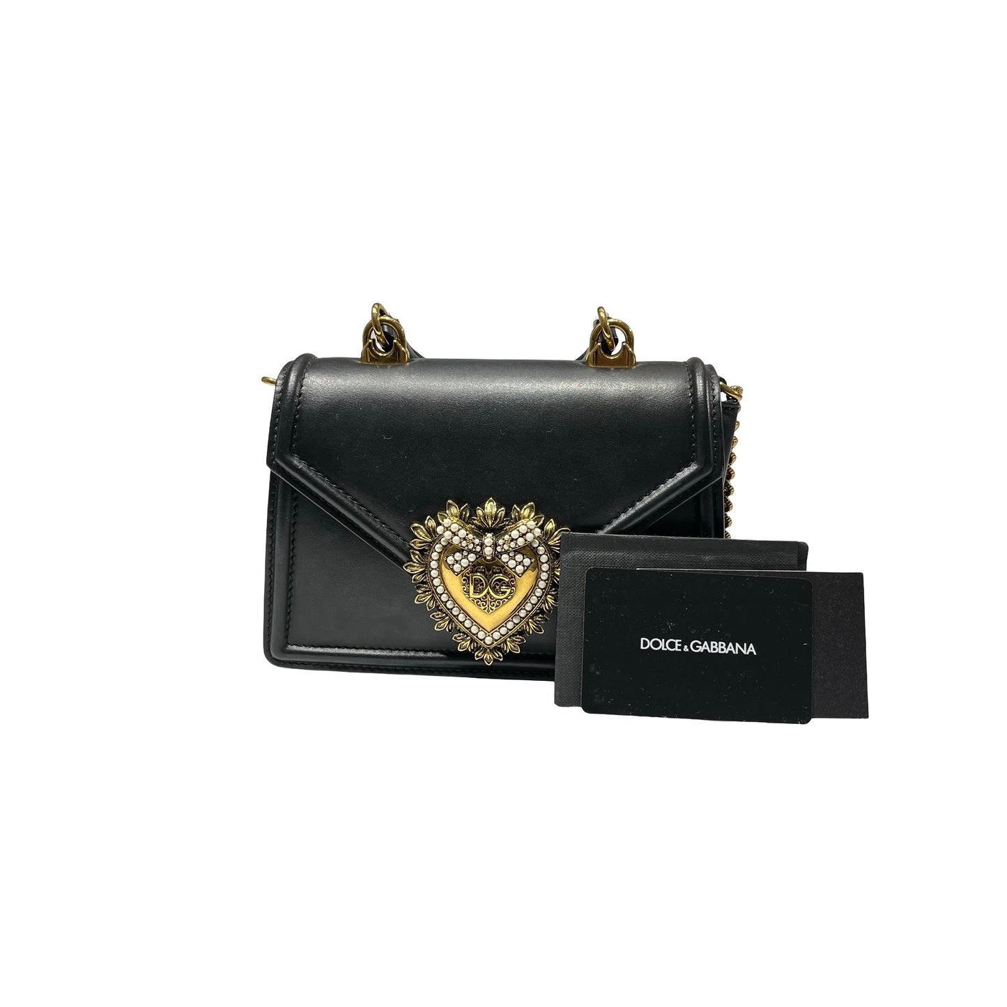 Used DOLCE & GABBANA Calfskin Leather Chain Shoulder Shoulder Bag Black GHW