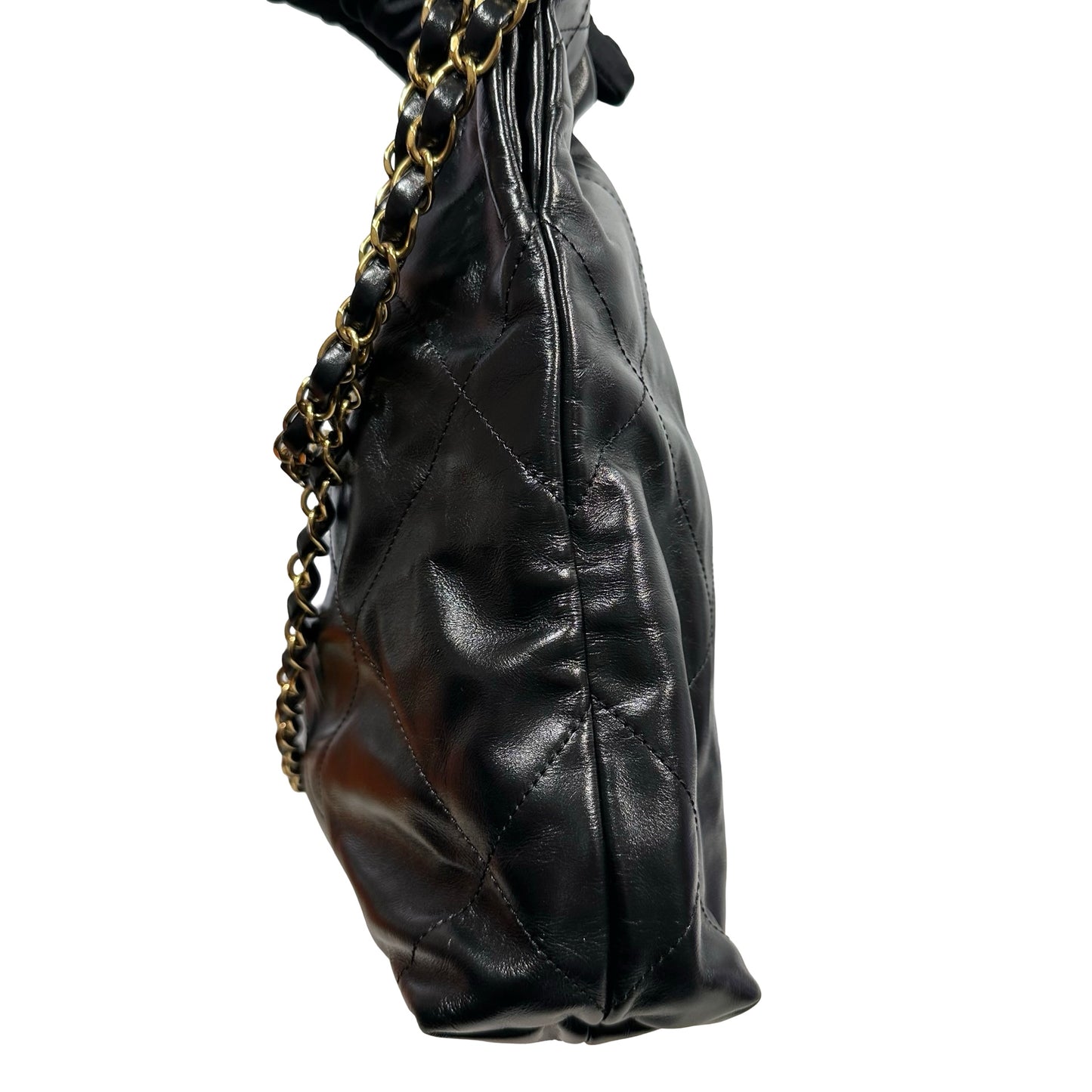 Used CHANEL Quilted Leather 22 Small Tote Bag Black Gold
