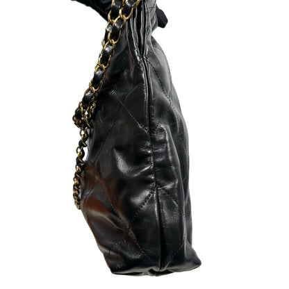 Used CHANEL Quilted Leather 22 Small Tote Bag Black Gold