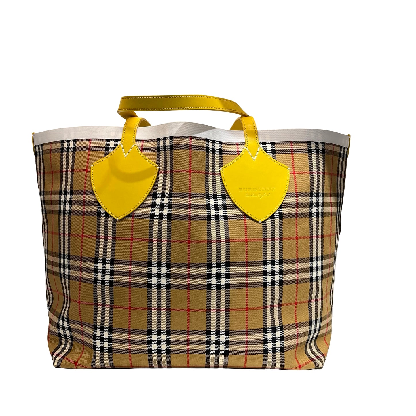 Used BURBERRY Canvas Large Tote Shopper Yellow White Shopper Bag