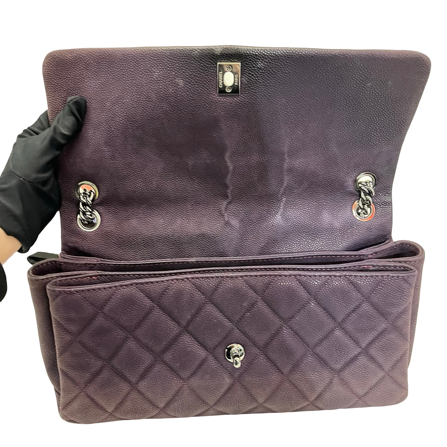 Used Chanel Caviar Leather Chain Purple PHW