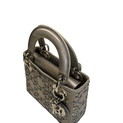 DIOR Cannage Studded Lady Dior Handbag Grey Silver