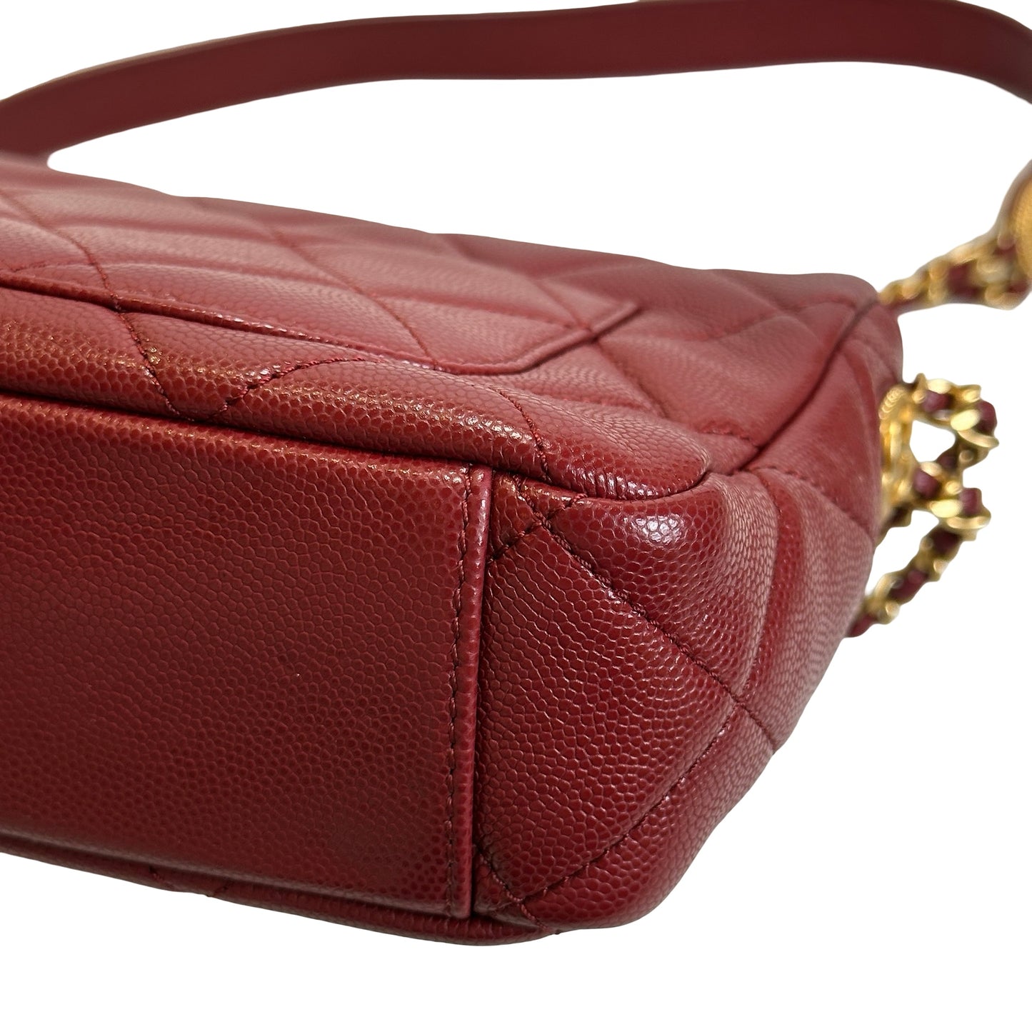 Used CHANEL Caviar Quilted Flap Bag Chain shoulder bag Red Gold