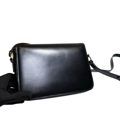 Used CÉLINE Calfskin Leather TEEN TRIOMPHE Cross Body Bag Black GHW
