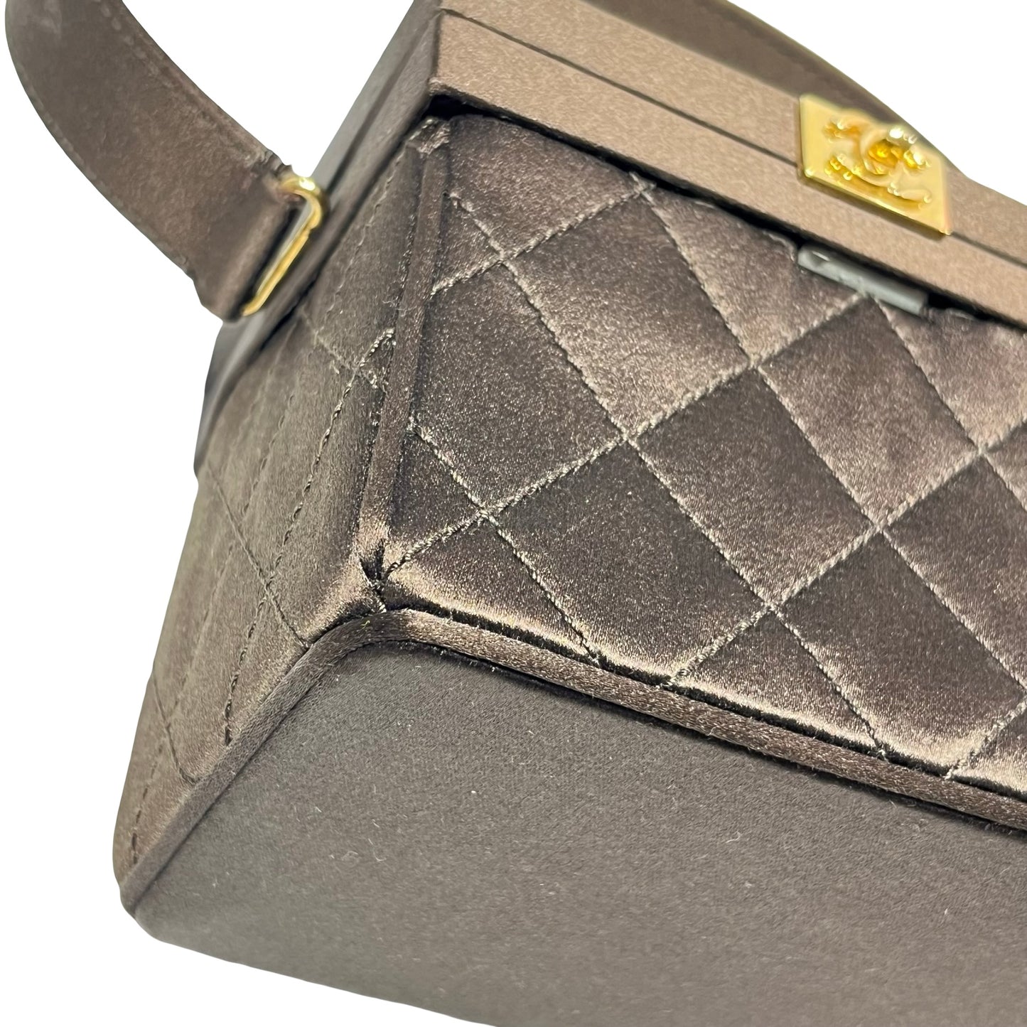 Used Chanel Velvet Vintage Vanity Box Clutch Brown GHW