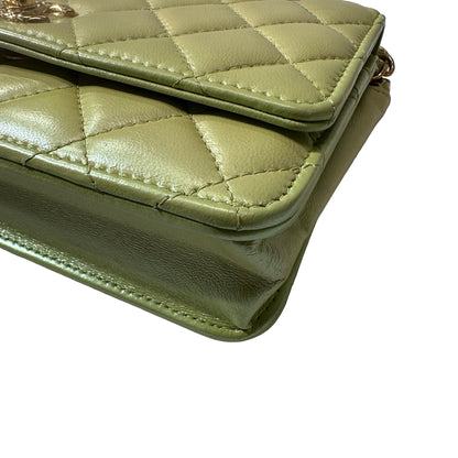 Used CHANEL Lambskin Leather MINI WOC Cross Body Bag GHW Green