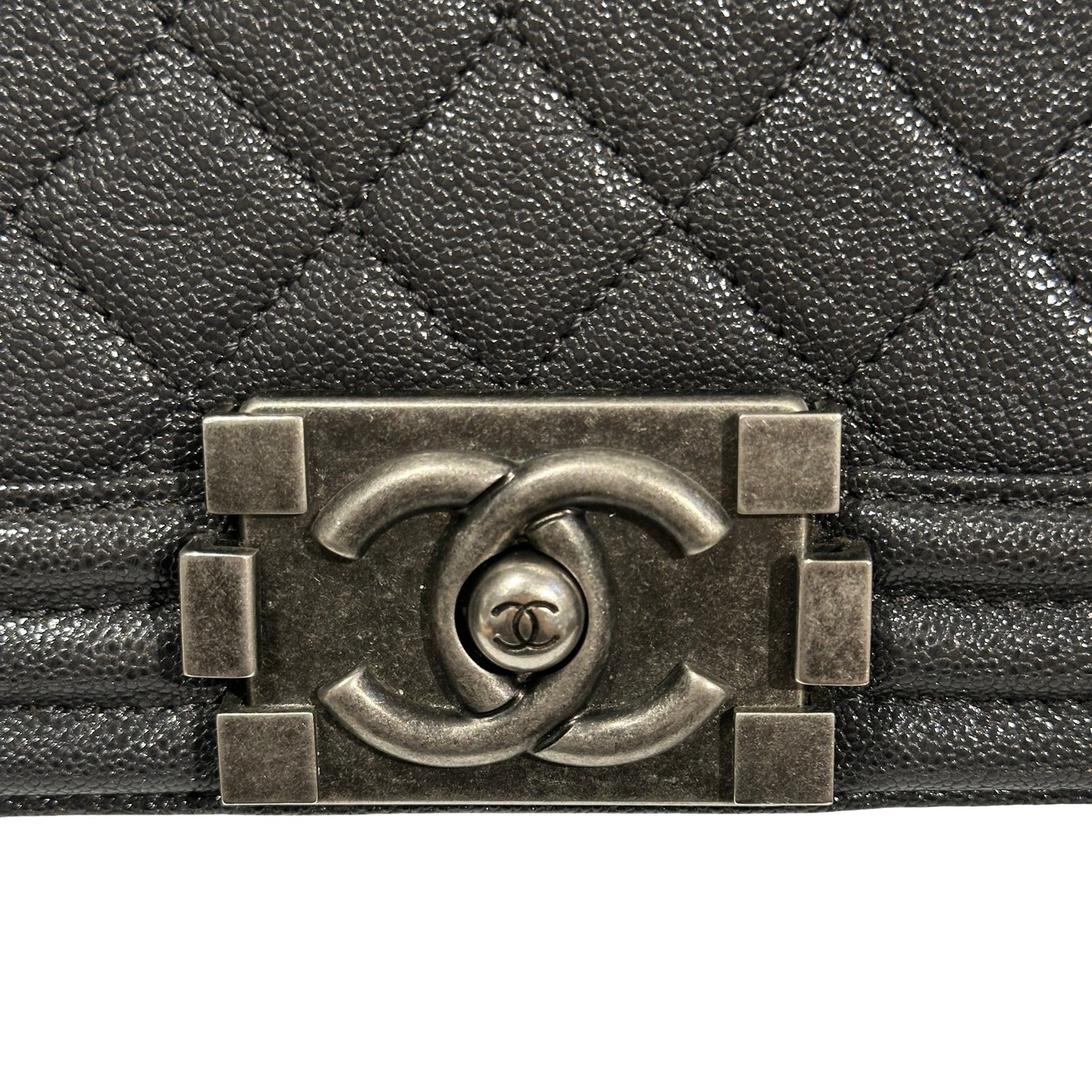 Used Chanel Calfskin Leather Boy 20cm Shoulder Bag PHW Grey