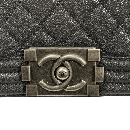 Used Chanel Calfskin Leather Boy 20cm Shoulder Bag PHW Grey