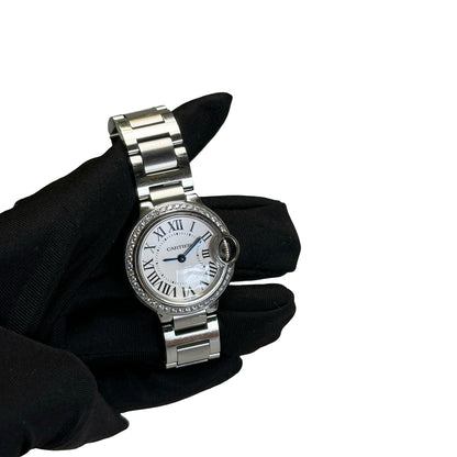 Used CARTIER Stainless Steel Diamond Bezel Ballon Bleu Watch Silver
