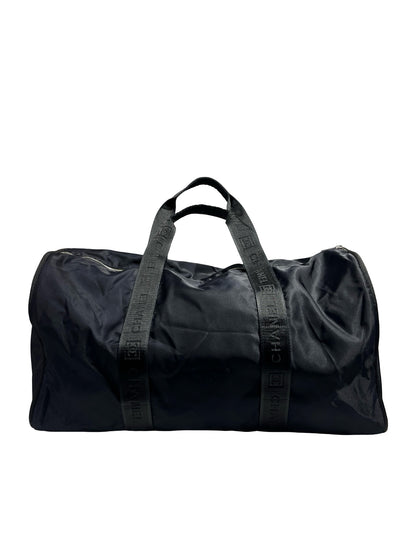 Used CHANEL Nylon Tote Bag Holdall Navy Blue Black PHW