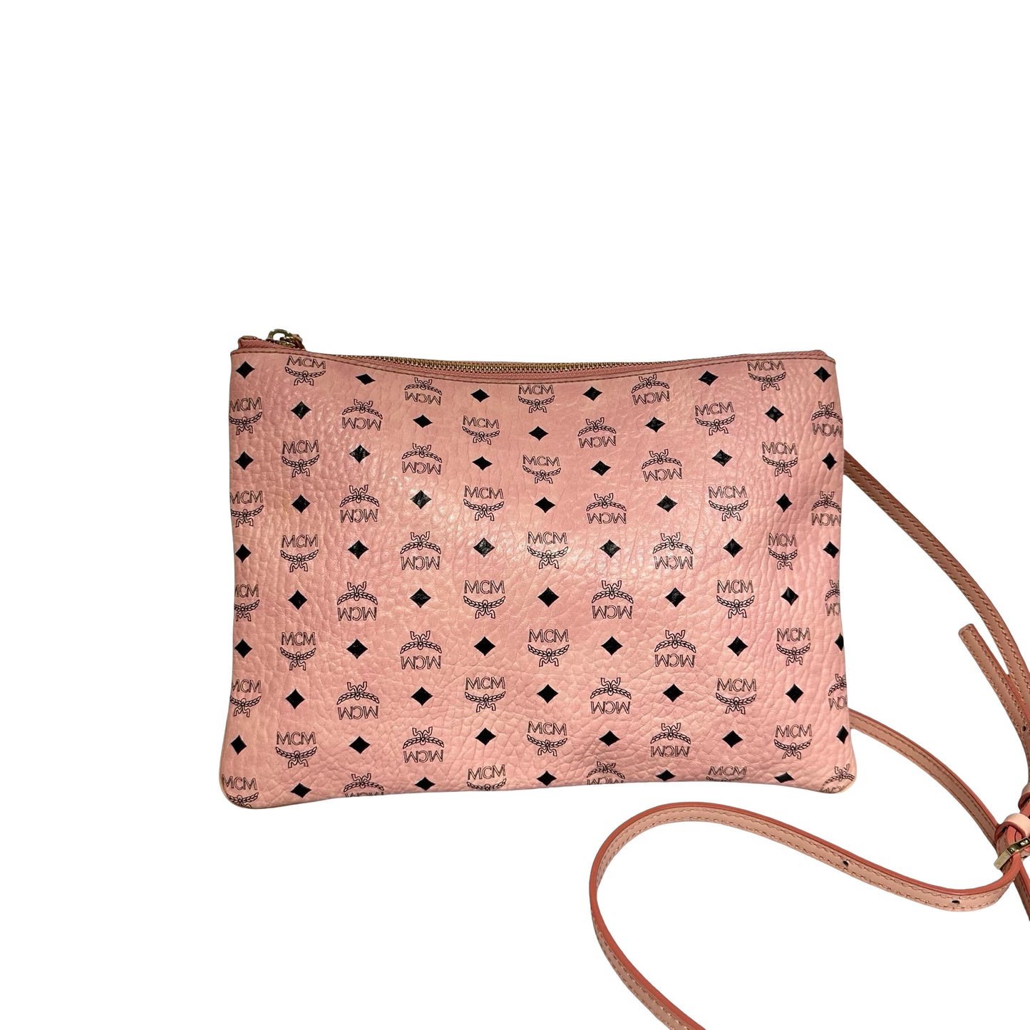 Used MCM Calfskin Leather Cross Body Bag Pink