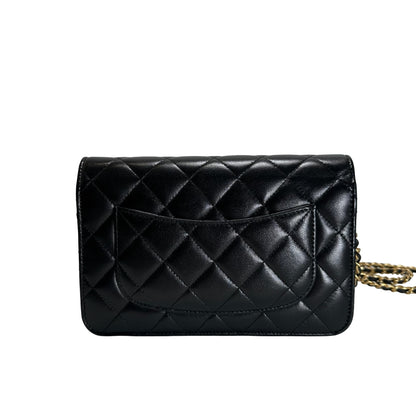 Used CHANEL Quilted Leather Wallet on Chain Wallet on chain Black Gold