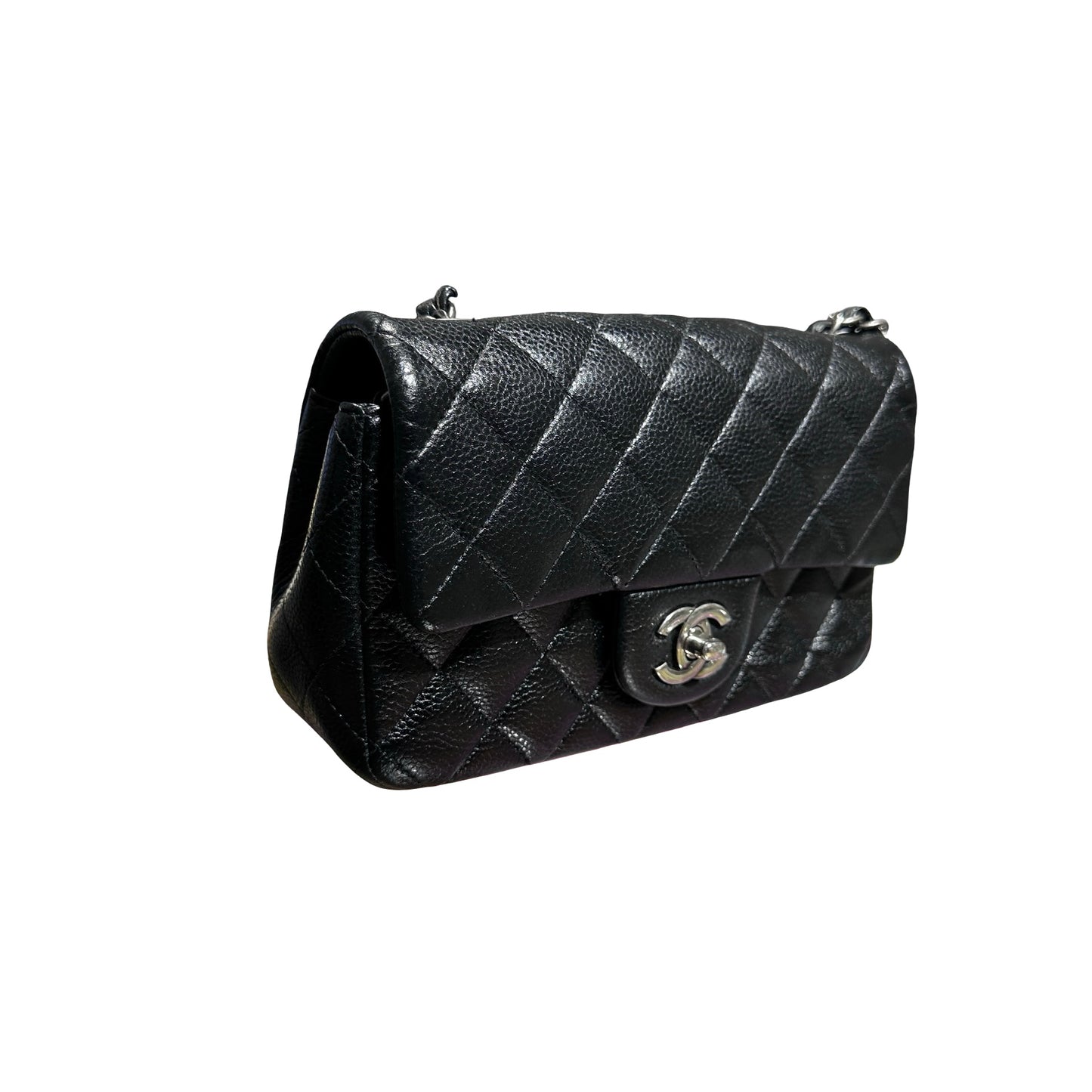 Used Chanel Calfskin Leather MINI FLAP 20 CM Shoulder Bag Black PHW