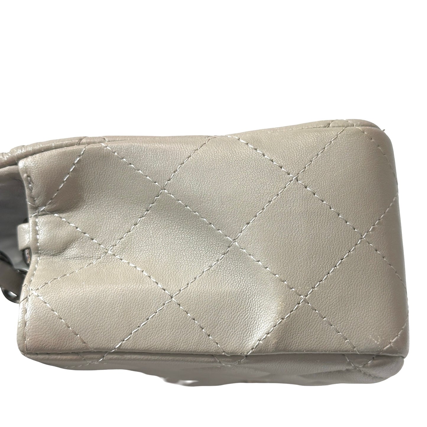 Used CHANEL Quilted Lambskin Classic Flap Chain Shoulder Bag Grey PHW