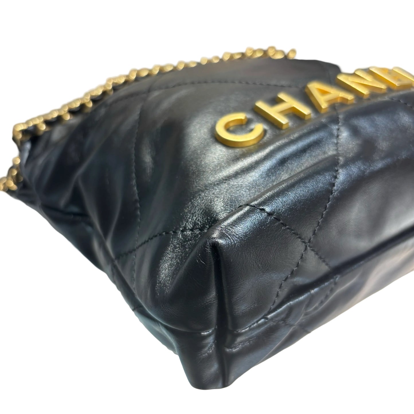 New CHANEL Lambskin Leather Mini 22 Chain Shoulder Bag Black GHW