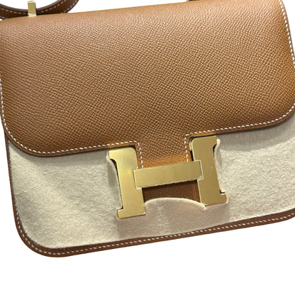 Brand New HERMES Epsom Felt Mini Constance Crossbody Bag Gold FHW