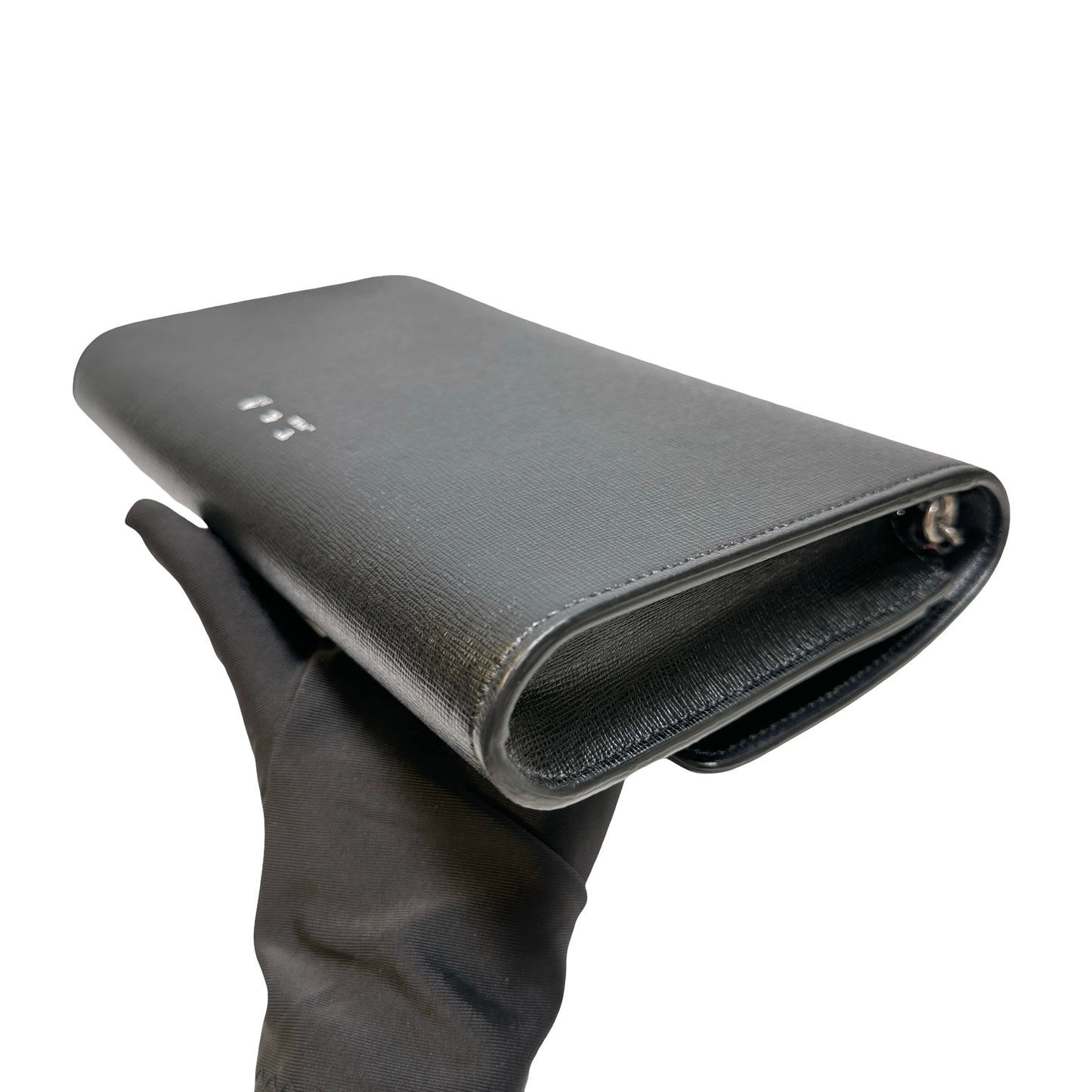 Used OFF WHITE Leather Chain-strap binder wallet Wallet Black White PHW