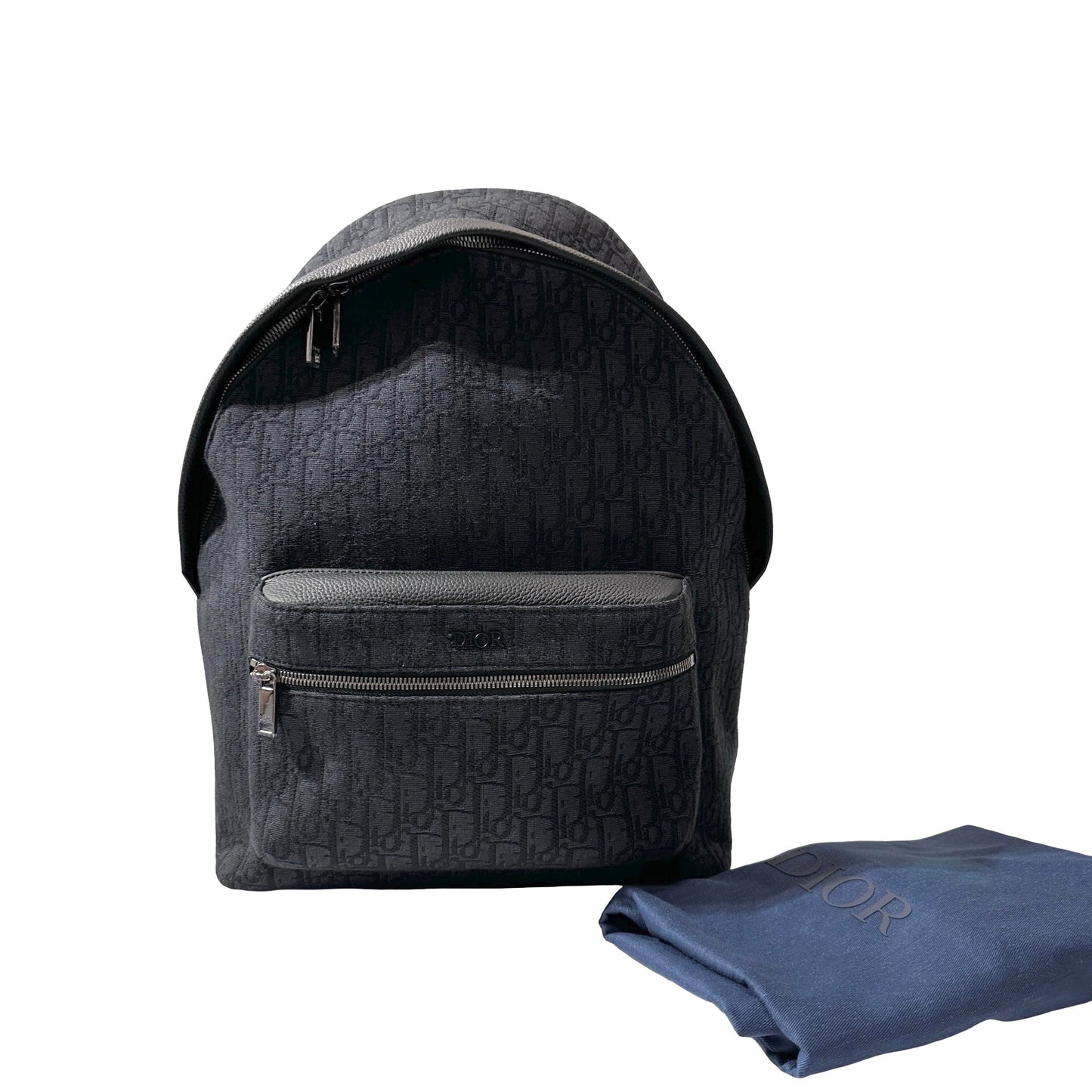 Used Dior Technical fabrics Cotton Calfskin Leather Backpack Navy Blue PHW