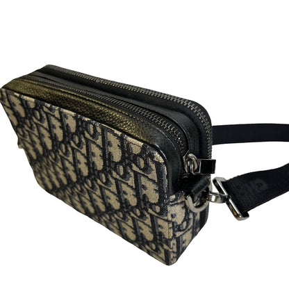 Used DIOR Oblique Jacquard Oblique Roller Messenger Bag Camera Bag Navy Blue Beige