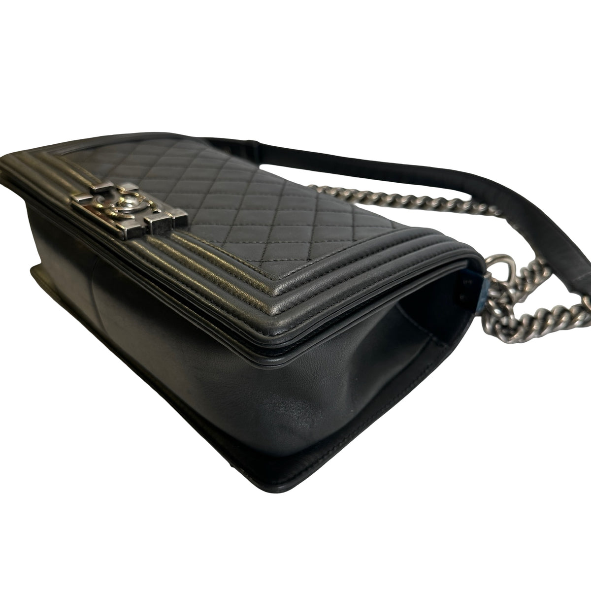 Used CHANEL Quilted Calfskin Boy Bag Shoulder Bag Black Silver