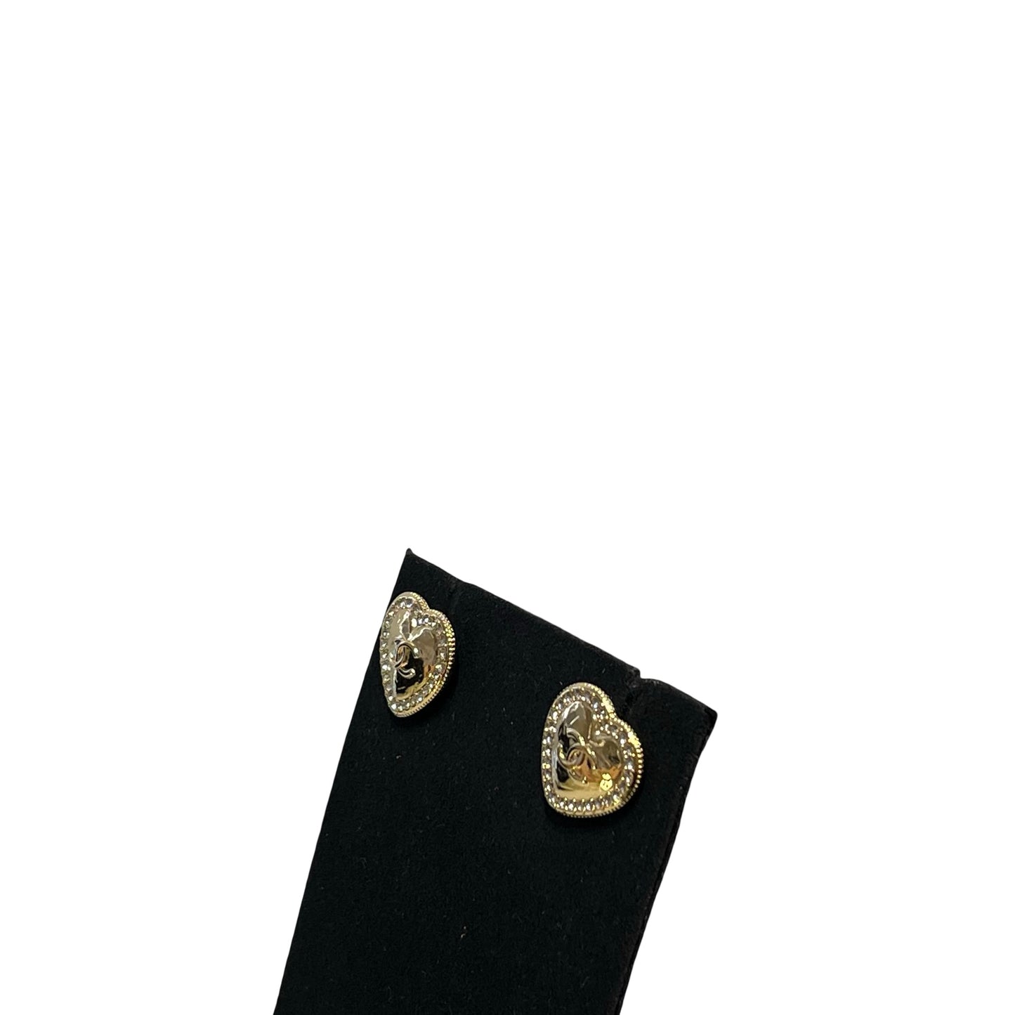 Used CHANEL Rhinestone CC Heart Stud Earrings Earrings Gold Clear