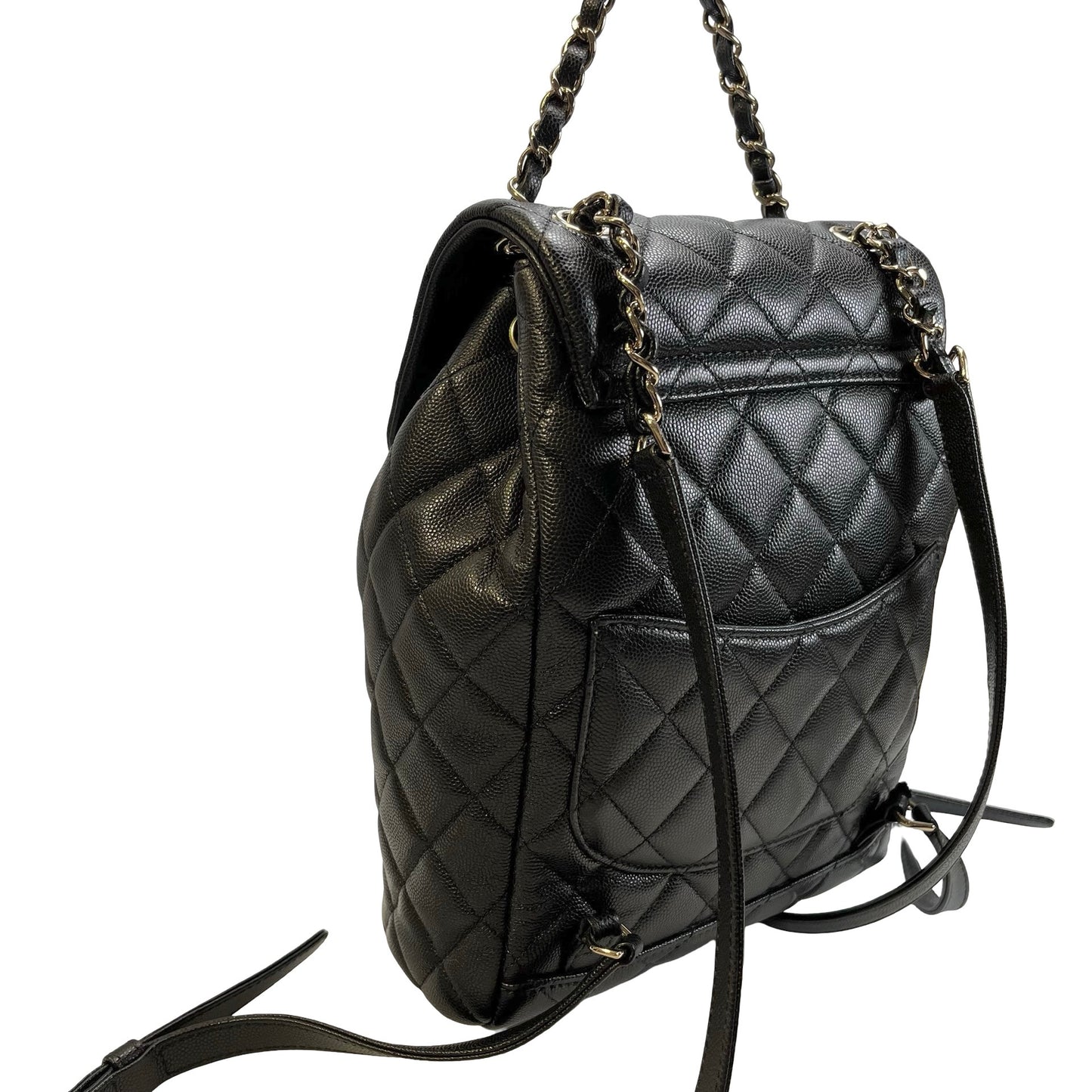 Used CHANEL Quilted Caviar Gabrielle Backpack Backpack Black Gold Hardware
