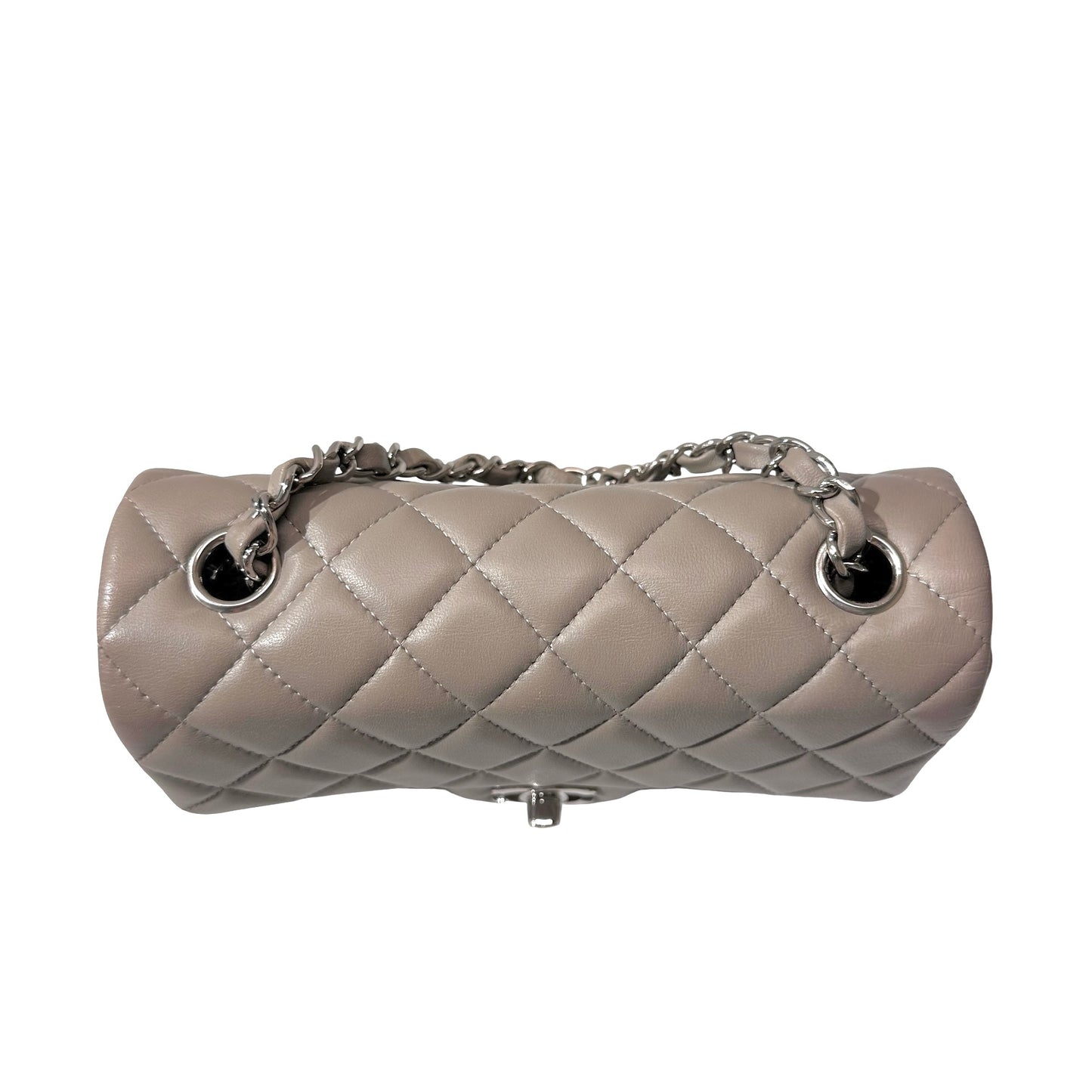 Used CHANEL Quilted Lambskin Classic Flap Chain Shoulder Bag Grey PHW