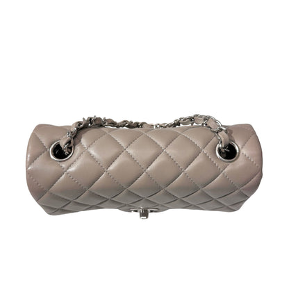 Used CHANEL Quilted Lambskin Classic Flap Chain Shoulder Bag Grey PHW