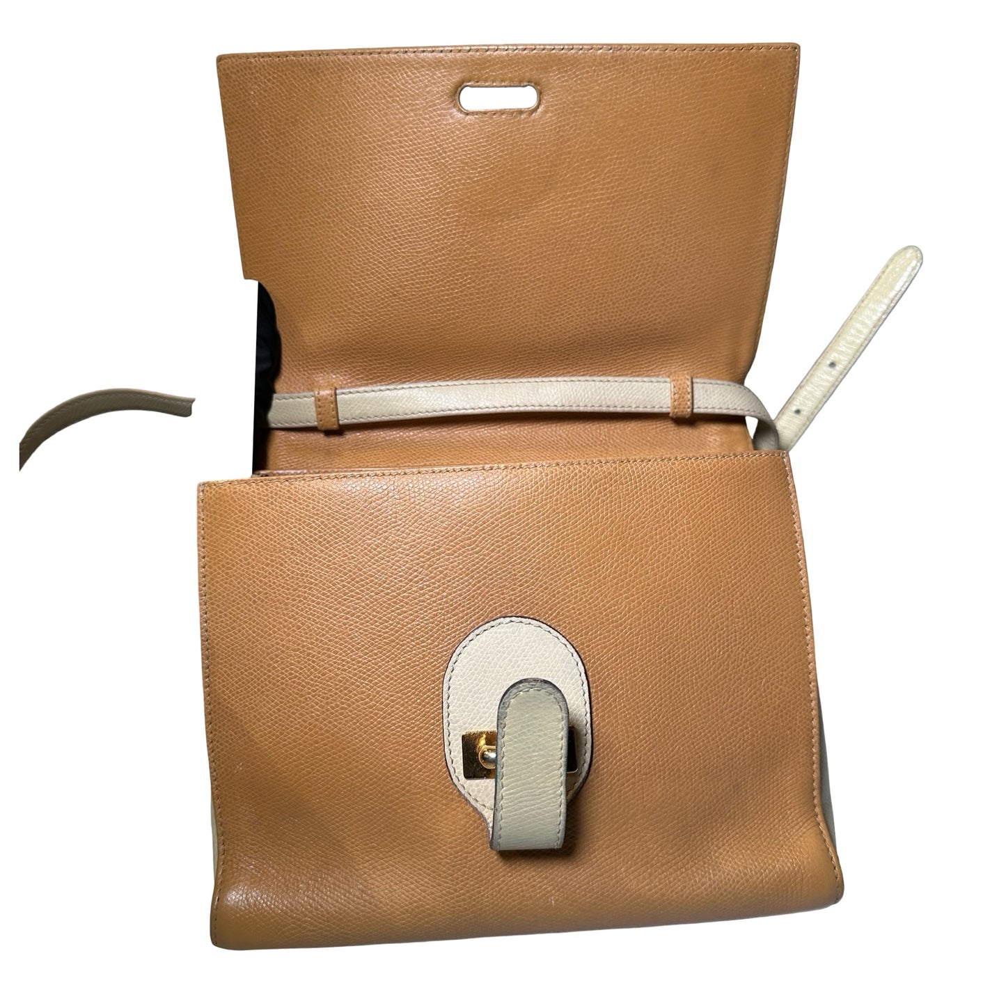Used LOEWE Lambskin Leather Vintage Shoulder Shoulder Bag Beige Yellow