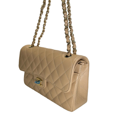 Brand New CHANEL Quilted Caviar Classic Flap Chain Shoulder Bag Beige Gold