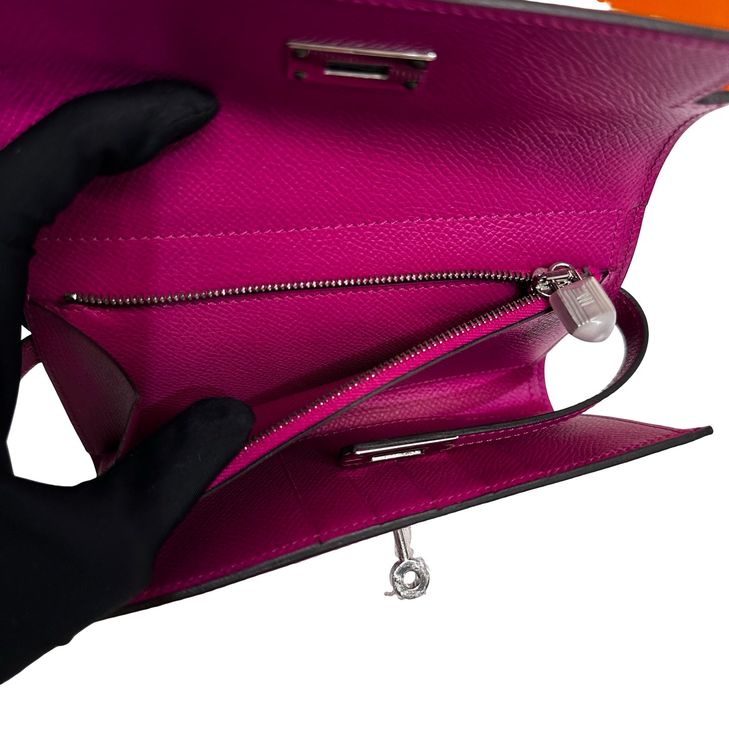 Used HERMÈS Leather Long Wallet Wallet Rose Red