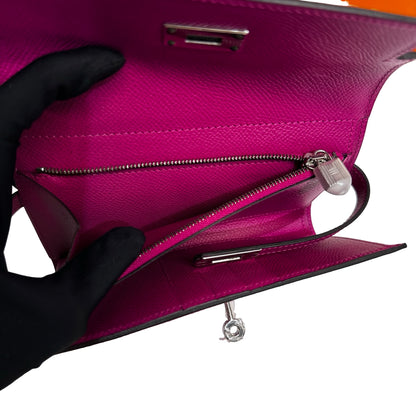 Used HERMÈS Leather Long Wallet Wallet Rose Red