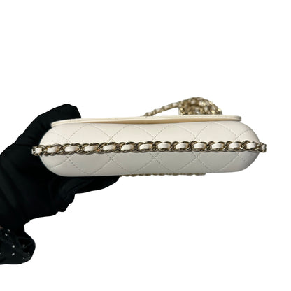 Used CHANEL Lambskin Leather Used Chanel FLAP Cross Body Bag GHW White