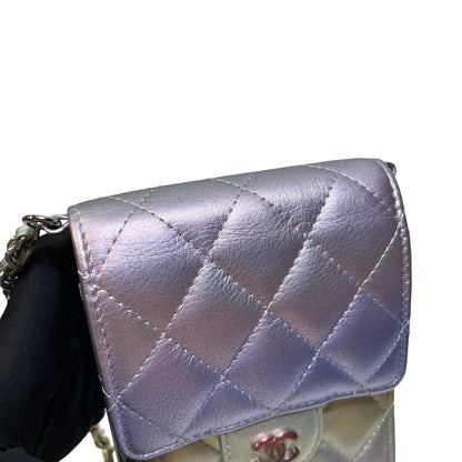 Used CHANEL Quilted Metallic Quilted Phone Bag Phone Bag Ombre Silver Gold Purple