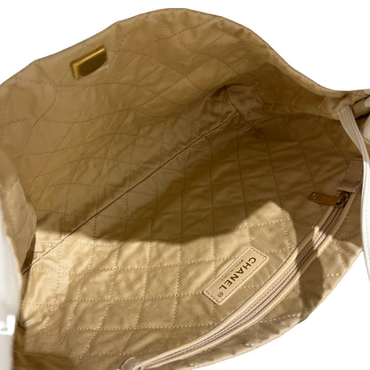 Used CHANEL Shiny Calfskin 22 Small Shiny Calfskin Shoulder Bag White Black GHW