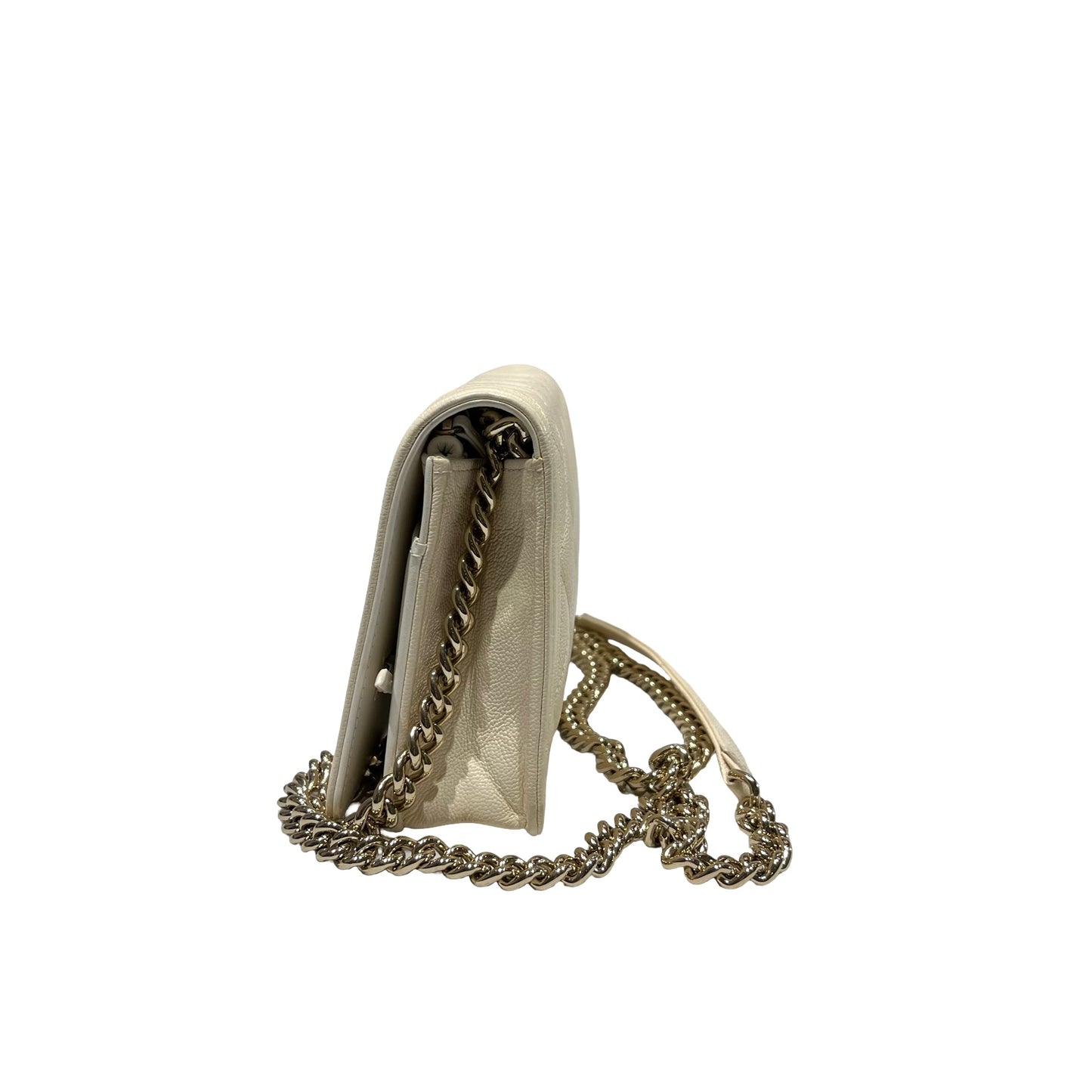 Used Chanel Caviar Leather WOC Shoulder Bag White PHW