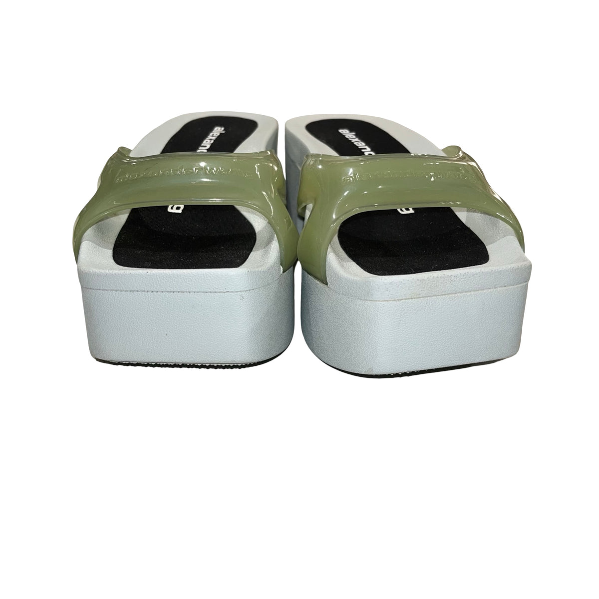 Used ALEXANDER WANG Solid Logo AW Logo Flip Flop Sandals Shoes Green Black White