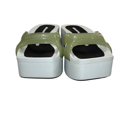 Used ALEXANDER WANG Solid Logo AW Logo Flip Flop Sandals Shoes Green Black White