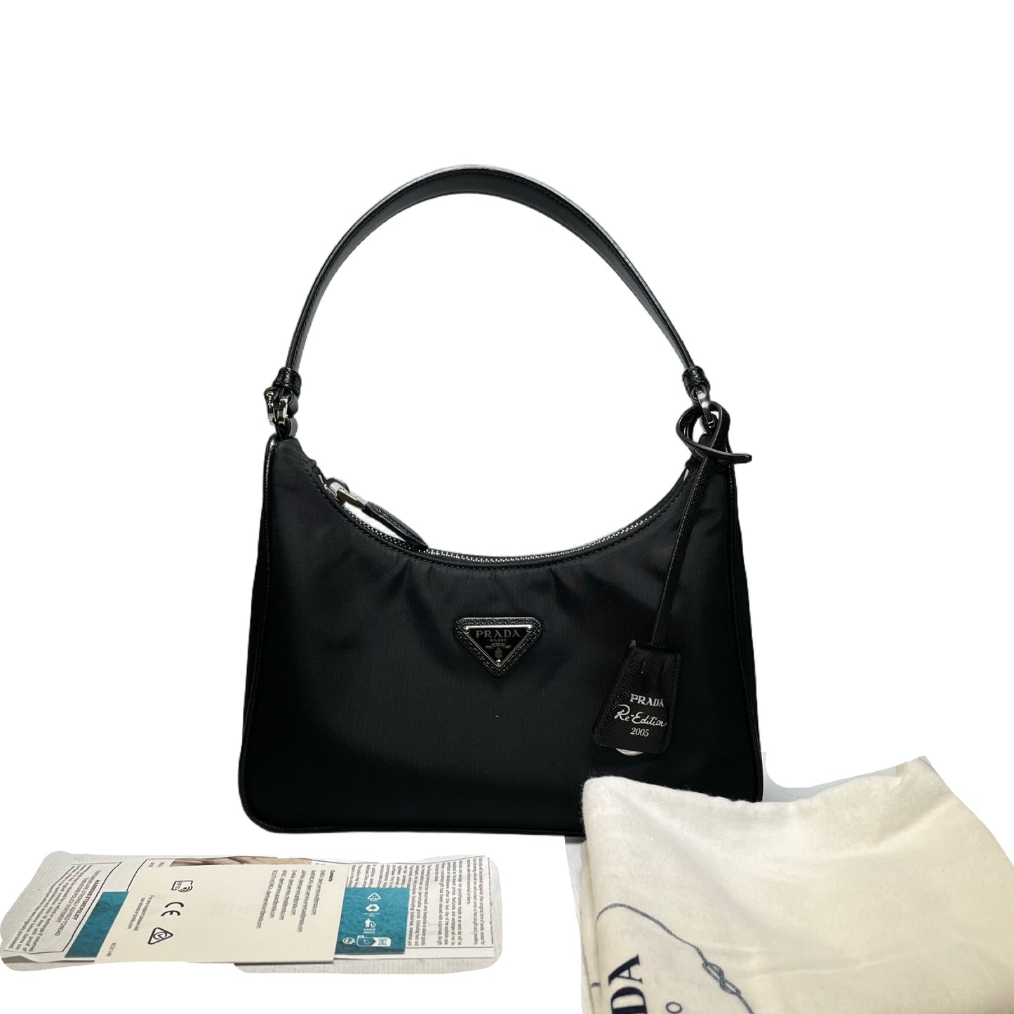 Used PRADA Re-Nylon Saffiano leather Re-Edition 2005 Shoulder Bag Black PHW