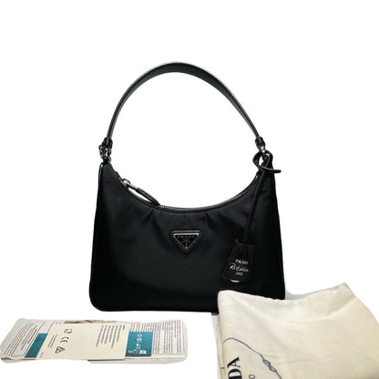 Used PRADA Re-Nylon Saffiano leather Re-Edition 2005 Shoulder Bag Black PHW