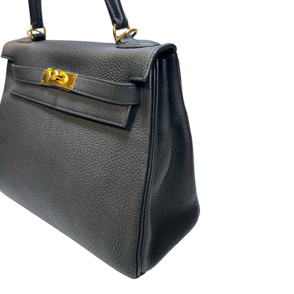 Used Hermès Clemence leather Kelly 28 Handbag Black GHW