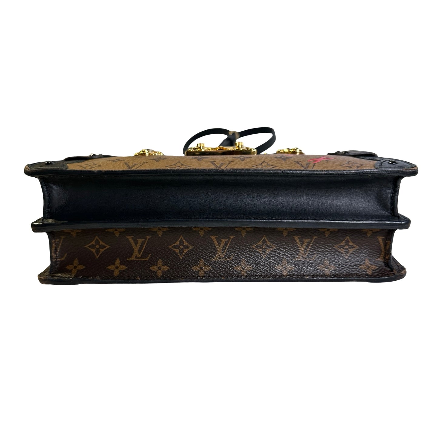 Used LOUIS VUITTON Monogram Canvas Leather Petite Malle Crossbody Bag Brown Black Gold
