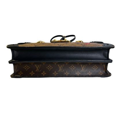 Used LOUIS VUITTON Monogram Canvas Leather Petite Malle Crossbody Bag Brown Black Gold
