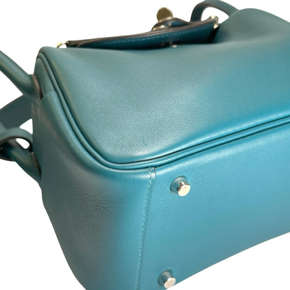 Used HERMES Leather Lindy Handbag Green