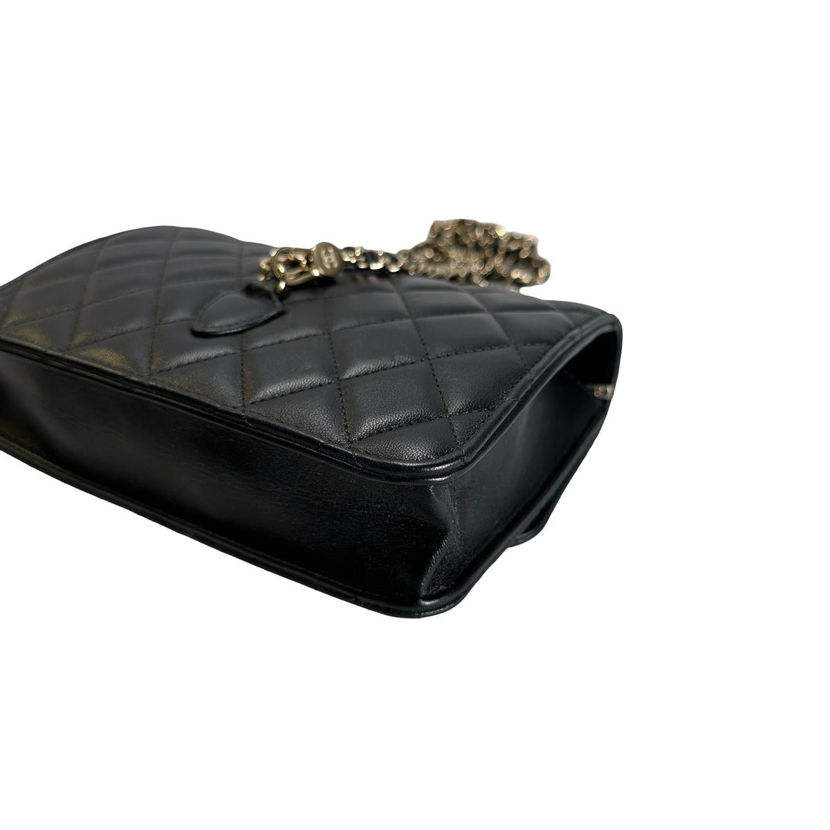 Used CHANEL Quilted Lambskin Trend CC Handbag Black Gold