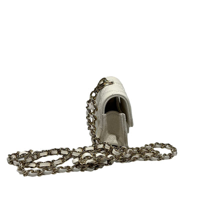 Used CHANEL MINI Chain Shoulder Bag White PHW