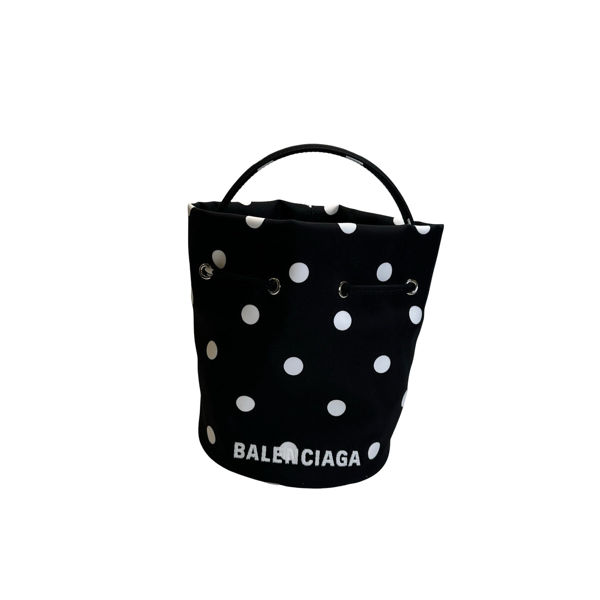 Used BALENCIAGA Polka Dot Wheel Drawstring Bucket Bag Bucket Bag Black White