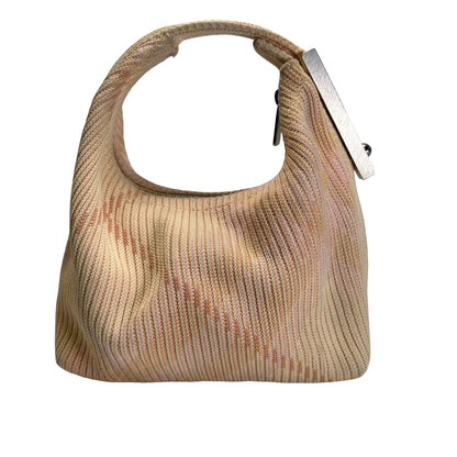 Used BURBERRY Knit Croissant Hobo Bag Cream Pink